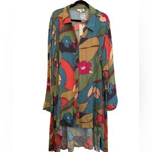 Easel New Medium Button Down Printed Rayon Duster Hi 
Low
